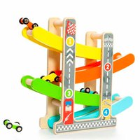 Molto Wooden Car Ramp Track Includes 4 Cars